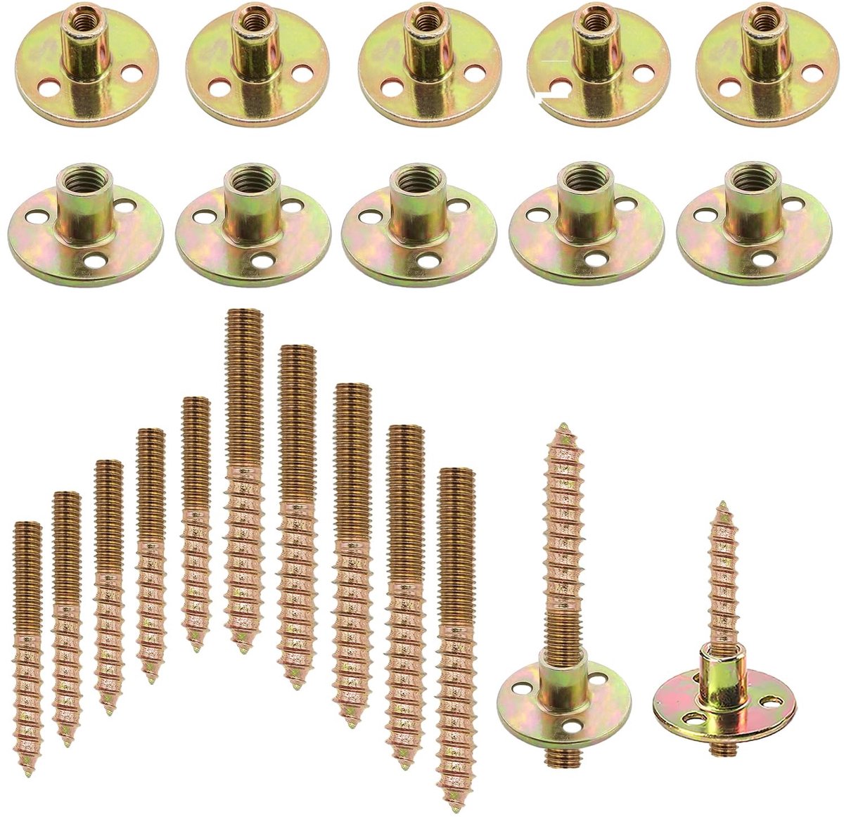 Dailygoody - M8/M6 Brad Hole Tee Moer - Meubel Hardware - 20 stuks - Koolstofstaal - Hangerbouten Set - Ideaal voor Houtbewerking - Verzinkt