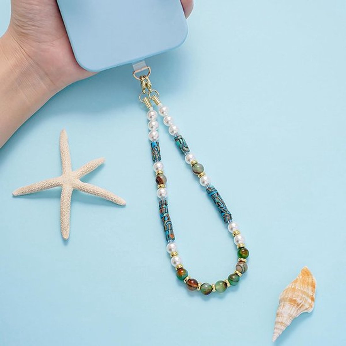 Telefoonketting met parels - Korte telefoonband - Universeel - 1 stuk