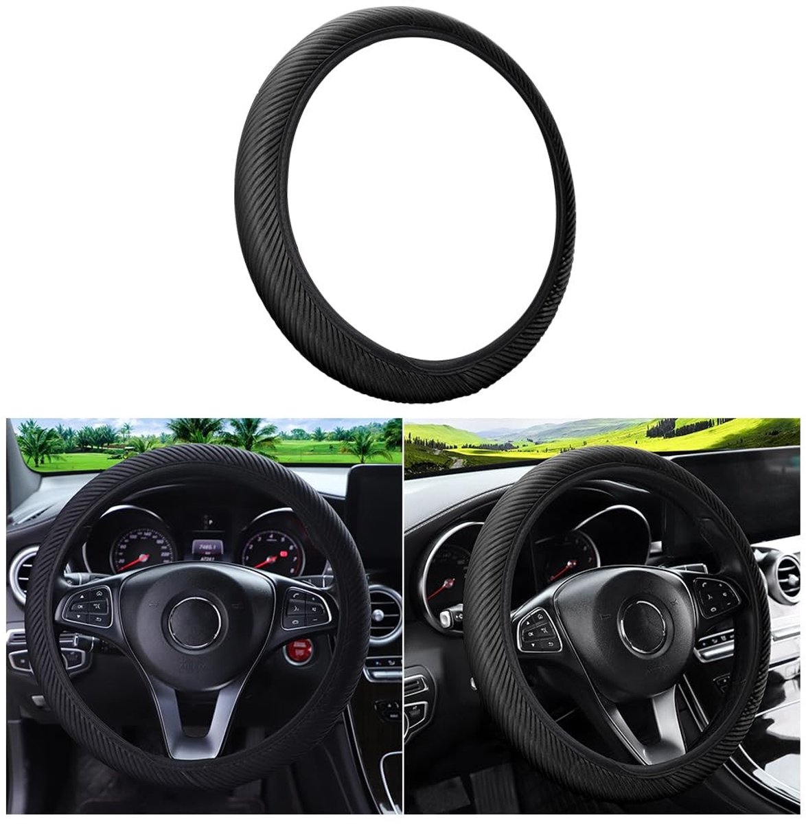 Dailygoody - Elastische stuurhoes - Antislip stuurhoes - Ademend en universele maat - Zwart - Stuur bescherming - Geschikt voor auto en motor - C...