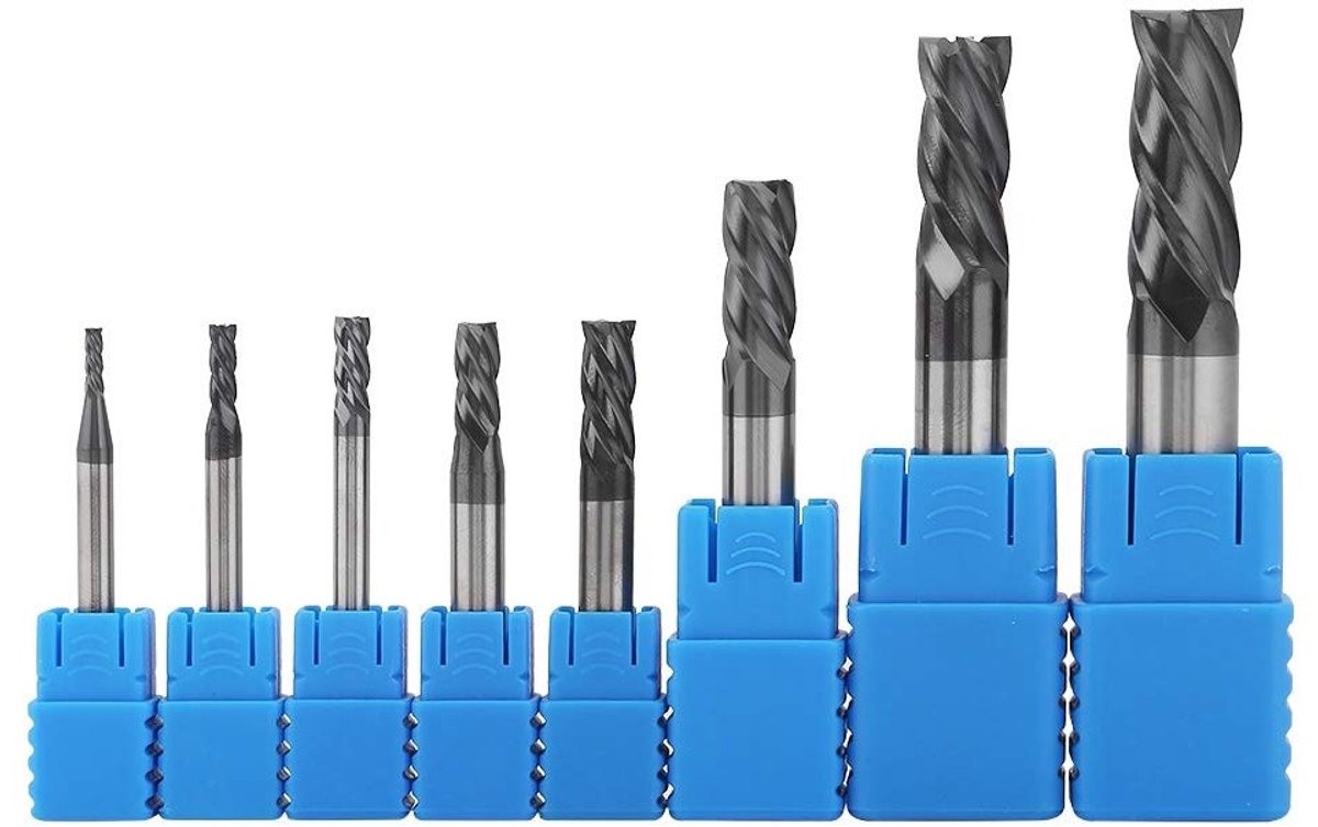 Set van 8 Freesbitjes van Tungsten Staal voor CNC Bewerking - 2-12 mm, 4 Groeven, Precisie Gereedschap