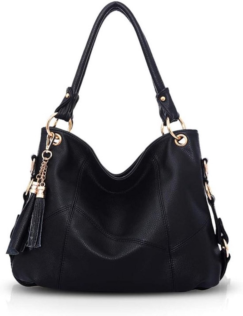 Grote Leren Shopper Dames Handtas Schoudertas met Afneembare Band en Kwastdetails