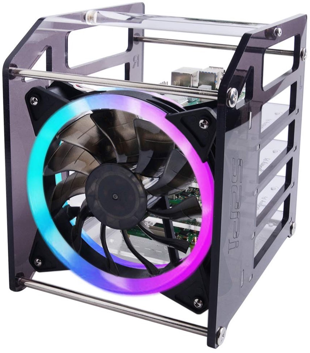 Dailygoody - Raspberry Pi Cluster behuizing - stapelbare behuizing - met RGB ventilator - 120 mm - ideaal voor Raspberry Pi en Jetson Nano - 4-lagen d