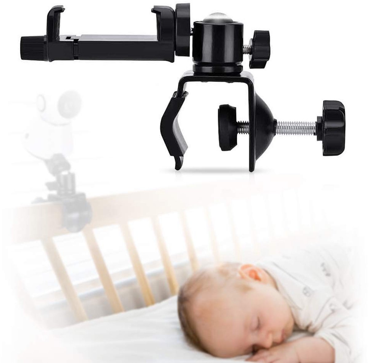 Dailygoody - Universele babyfoonhouder - Flexibele montage - Zwart - Geschikt voor wieg en wandplank - Voor babycamera - Veilig zicht op je baby