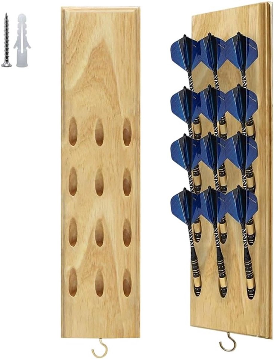 Houten Dart Houder voor 12 Darts, Muurbevestiging, Opbergoplossing voor Stalen en Zachte Darts, Dartaccessoires en Organisatie
