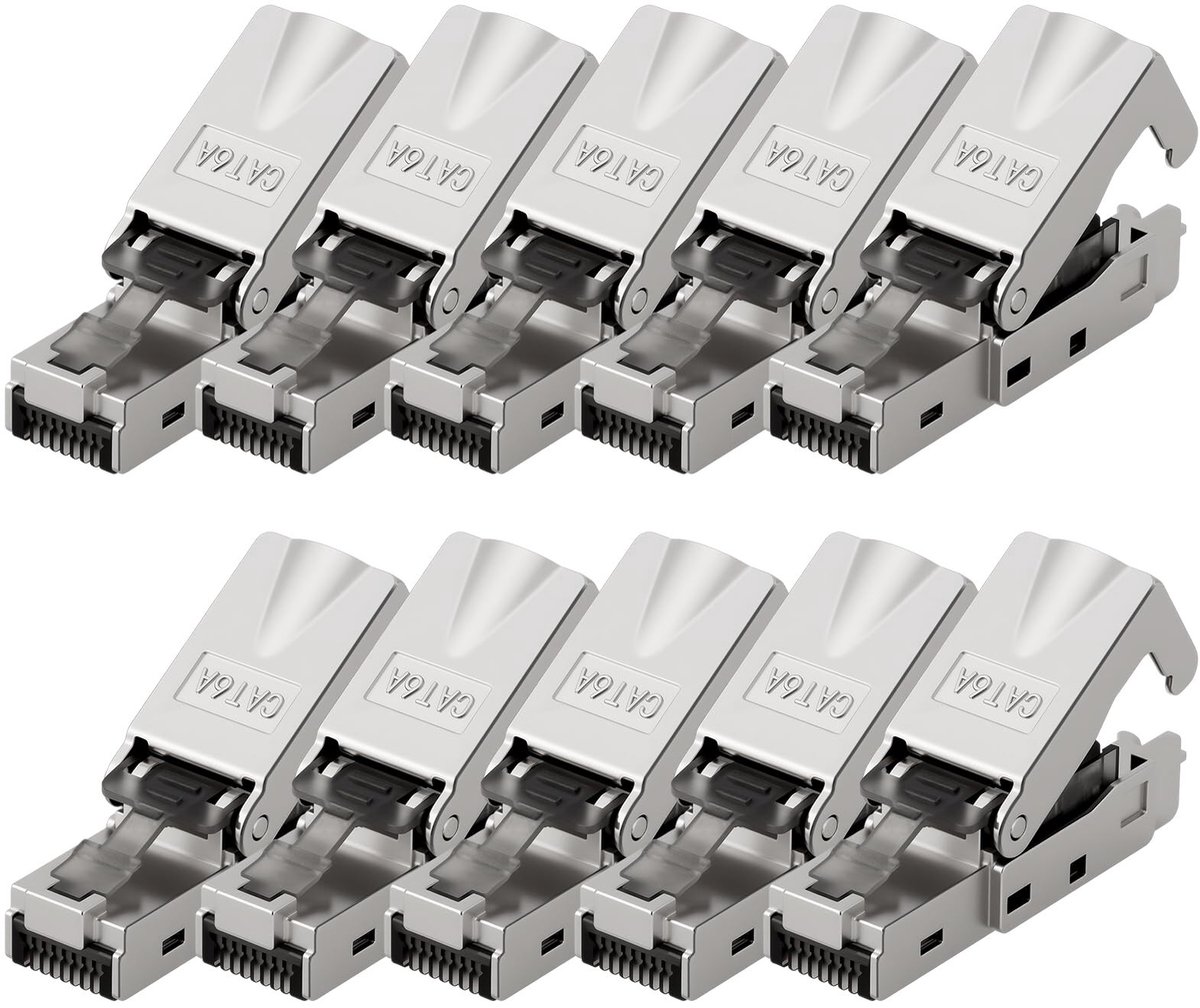 Dailygoods - Dailygoody - RJ45 Plug - CAT6A - Toolvrije installatie - 10 stuks - Hoge snelheid - Perfect voor thuis en kantoor - Geschikt voor netwerken