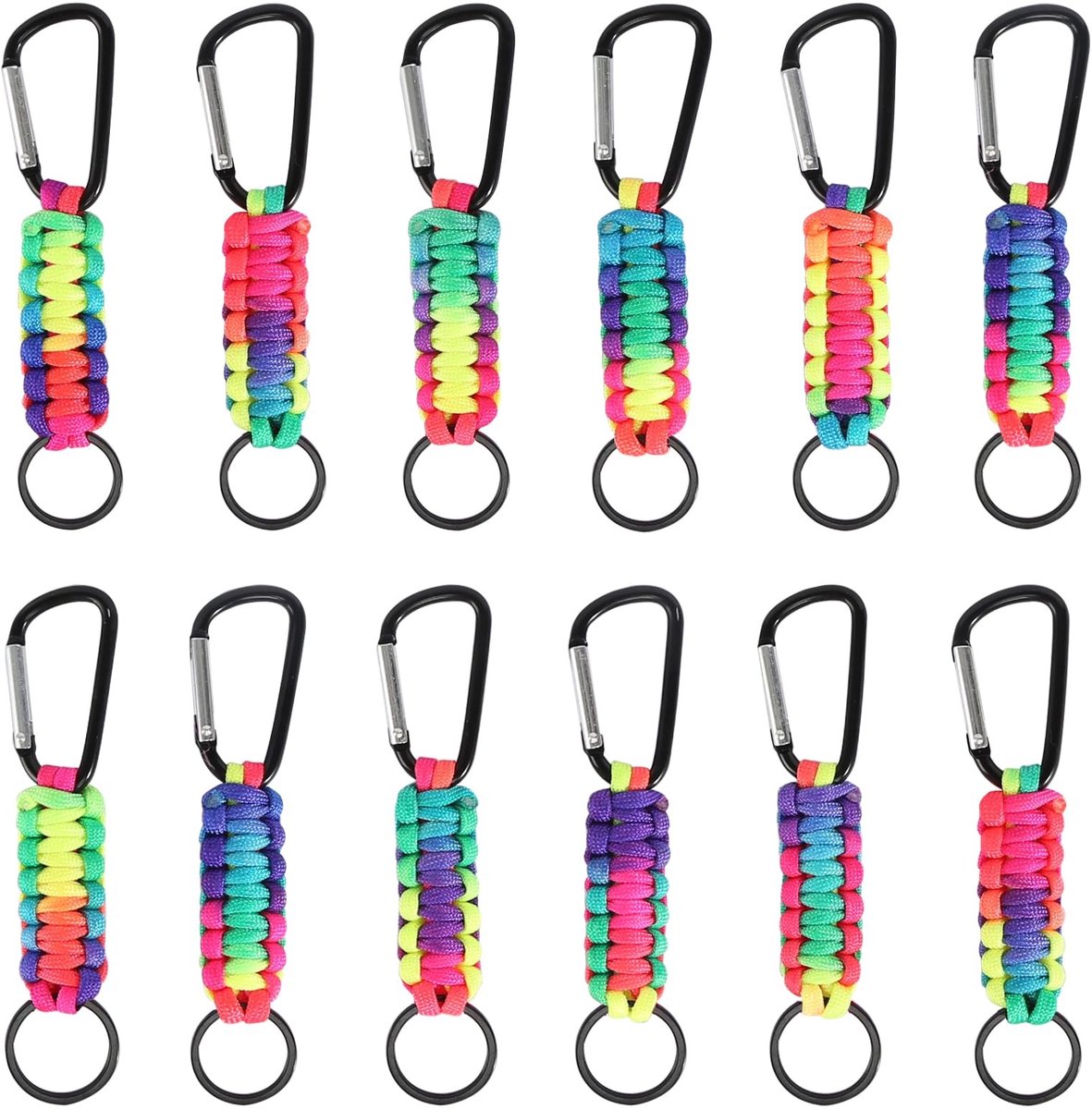 Dailygoods - Dailygoody - Sleutelkoord met Karabijnhaak - 12 Stuks Sleutelhangers - Gevlochten Koord - Uniseks - Ideaal voor Mannen en Vrouwen - Kleurvariaties