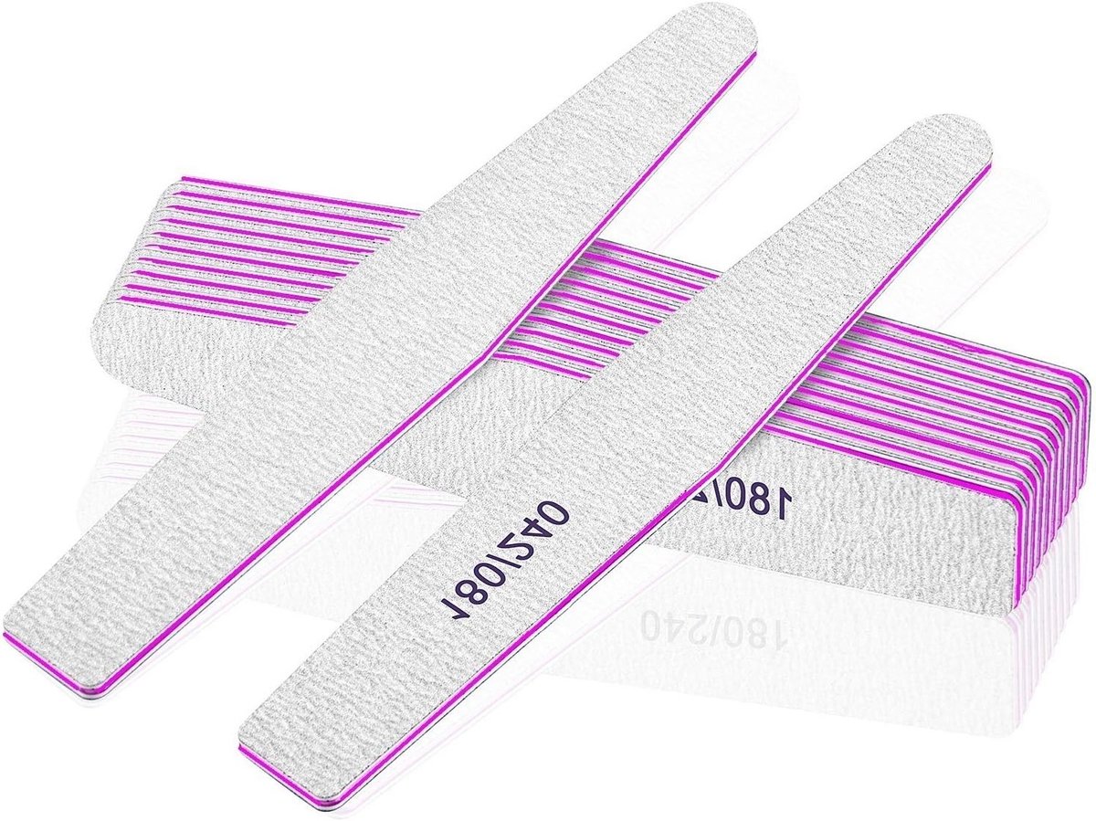 Set van 12 Vijlsets voor Nagels, 180/240 Schuurvijlen voor Thuis en Professioneel Gebruik, Perfect voor Nagelverzorging en Nagelstudie