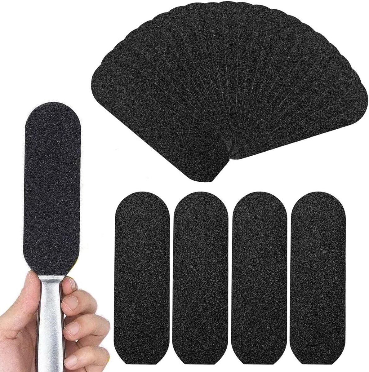 Reserveverpakking van 30 voetvijl pads, schuurpapier en voetpeeling voor pedicure en badkamergebruik (zwart)