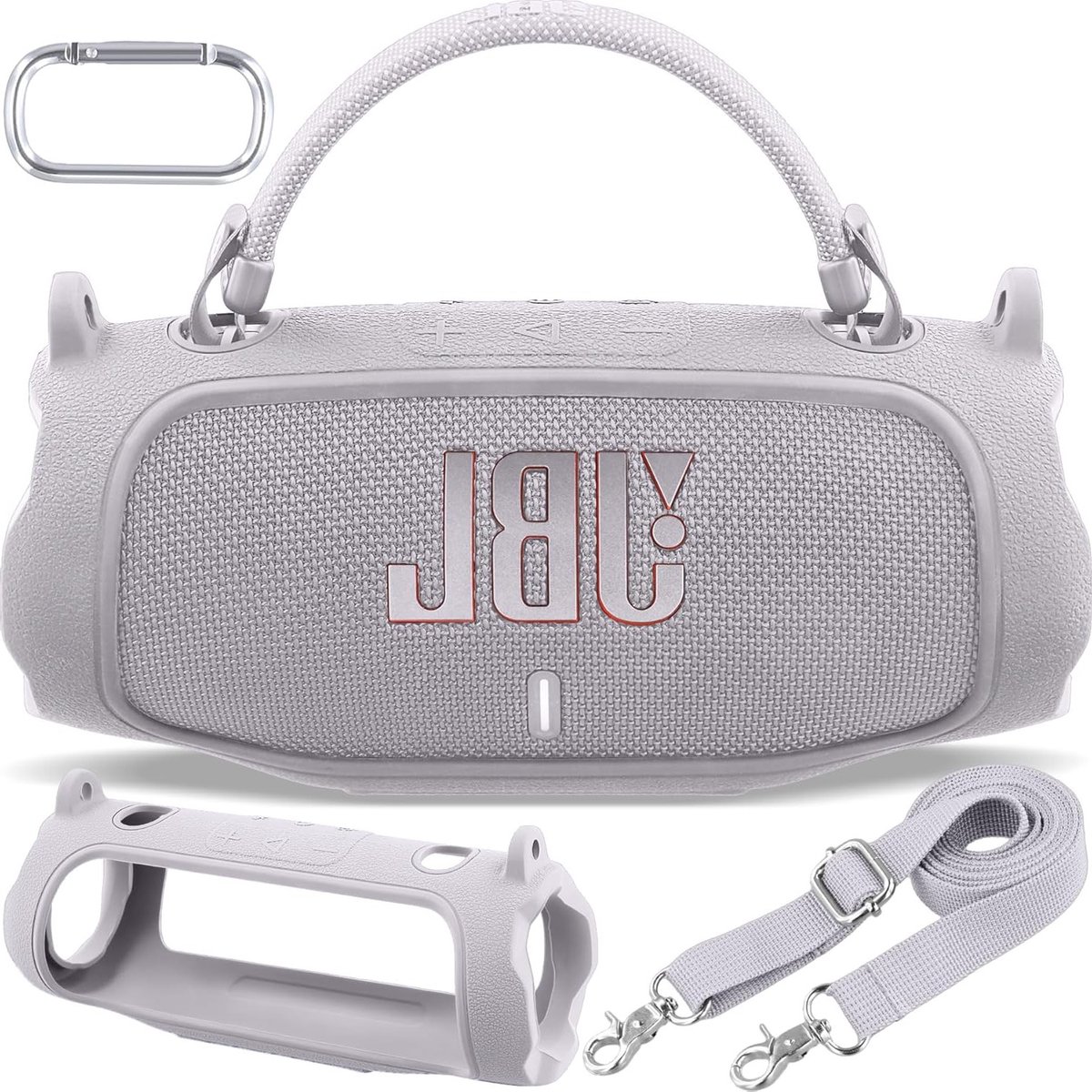 Siliconen Beschermhoes voor Bluetooth Speaker, Draagtas met Schouderband en Karabijnhaak, Geschikt voor JBL Charge 6 (Wit)