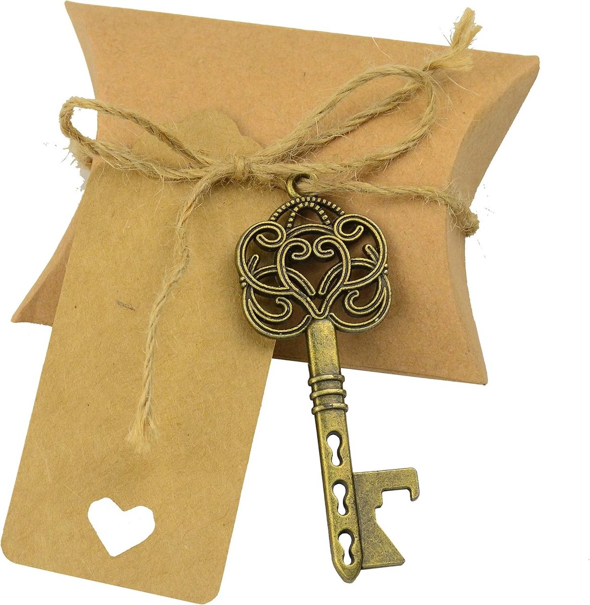 50 Stuks Vintage Rustieke Trouwen Geschenkset met Skelet Sleutelhangers, Snoepdozen en Bedanklabels in Antiek Brons