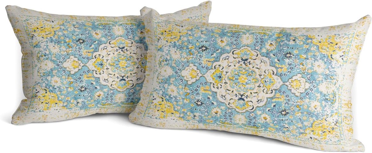 Set van 2 Boho Kussenhoezen met Bloemenpatroon - Antiek Vintage Design - Dubbelzijdige Kussens voor Tuinbank, Sofa en Bed - 50x30cm Decoratieve Kussens