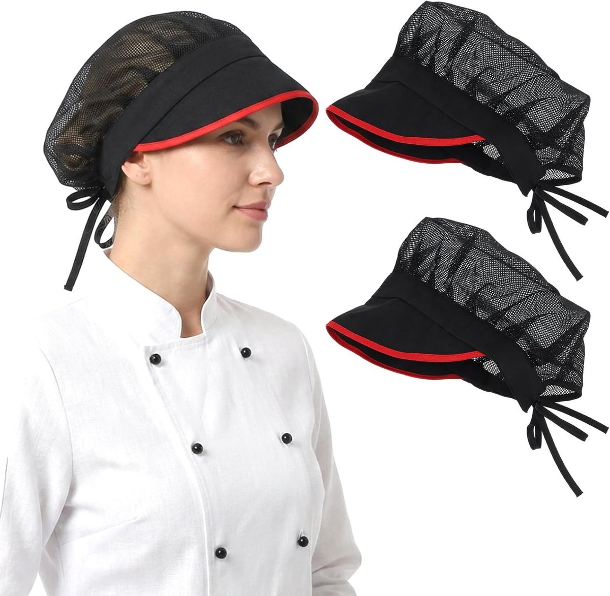 Elastische Mesh Chef Hoed voor Koks - Herbruikbare en Wasbare Kookmuts voor Keuken en Food Service - Zwart, 2 Stuks