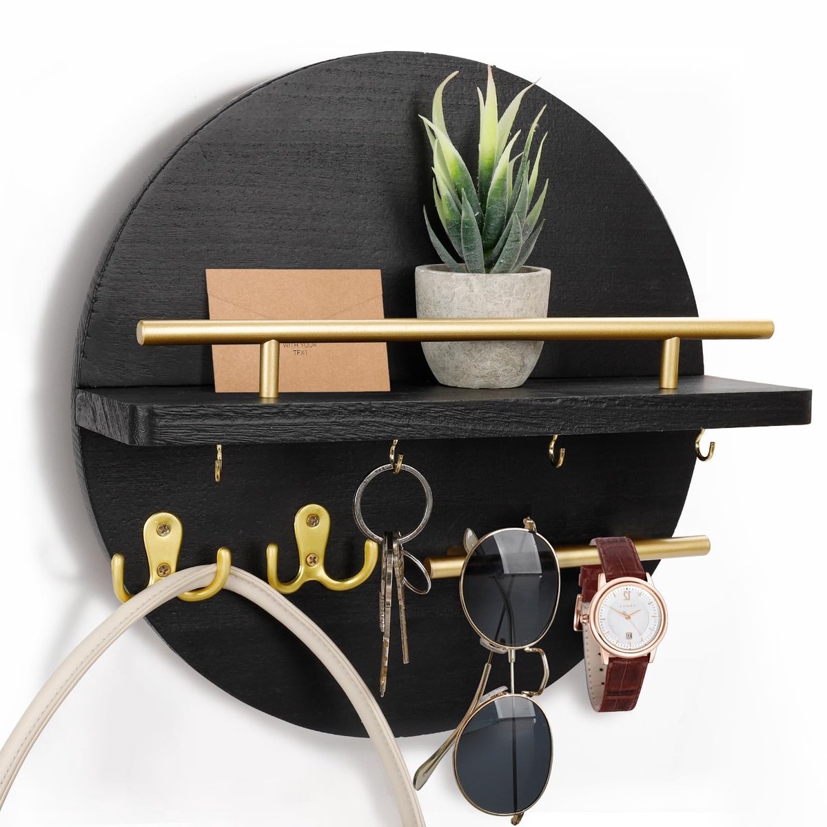 Dailygoody - Sleutelrek - Wandmontage - Rustieke stijl - Zwart - Houten opslag - Creëer orde - Geschikt voor slaapkamer, hal, keuken en kantoor