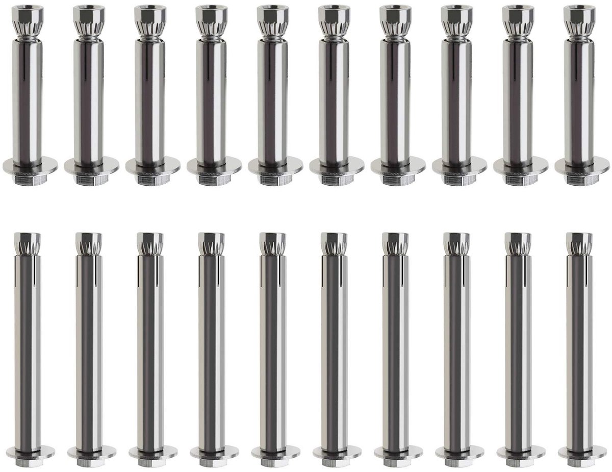 Dailygoods - Dailygoody - Uitbreidingsbouten - Heavy Duty - Zilver - Externe Hex Moer - Voor Beton en Muur - 20 Stuks
