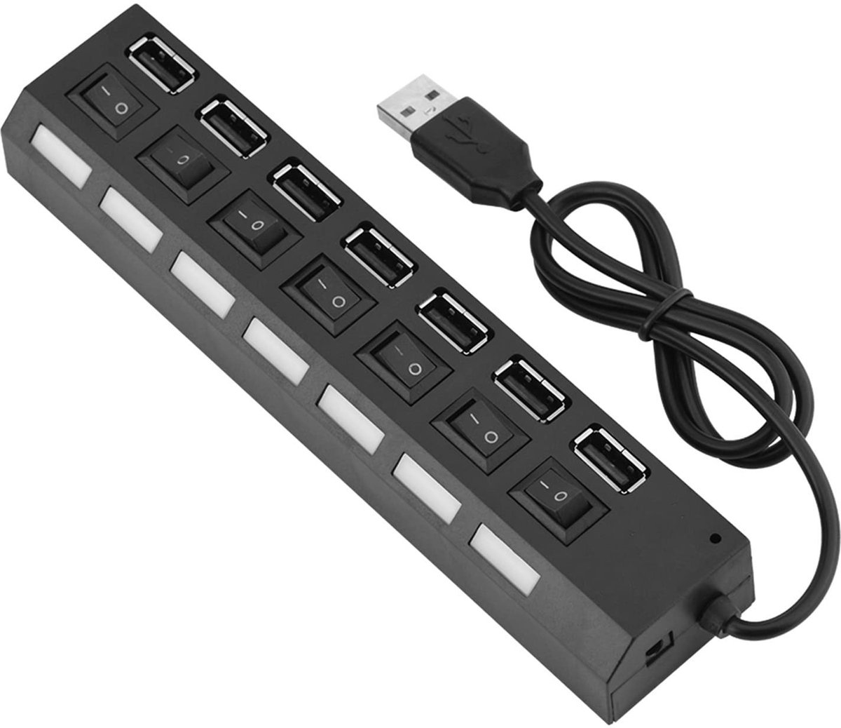 Dailygoods - Dailygoody - USB-splitter - 7-poorts hub - Snelle overdracht - Compact formaat - Plug & Play - Geschikt voor muis en printer - 21 x 10 x 3 cm