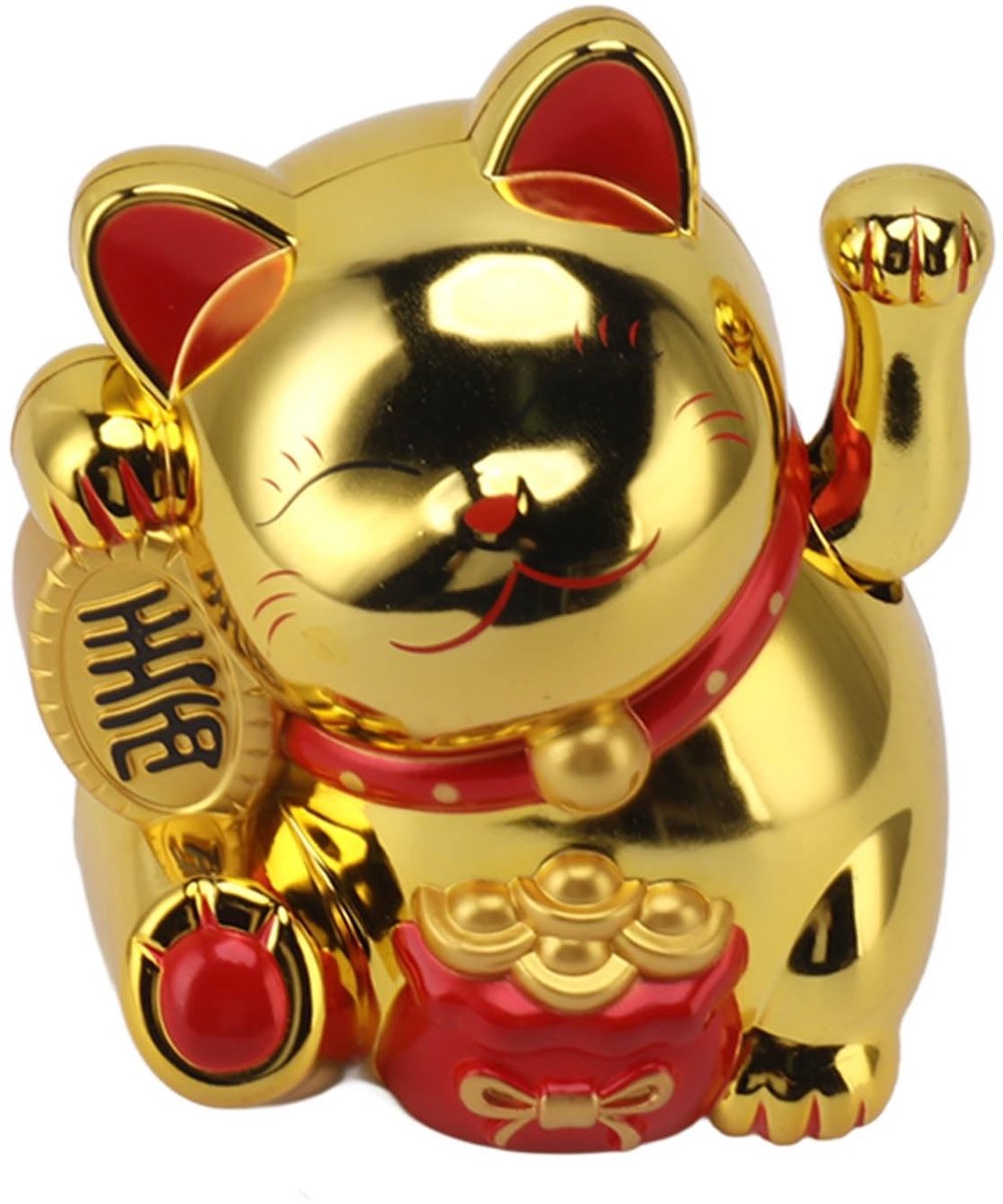 Dailygoods - Dailygoody - Lucky Fortune Cat - Gelukskat - Waving Arm - 5,5 inch - Fengshui Decoratie - Geluk en Fortuin - Geschikt voor Winkel en Restaurant - Goud