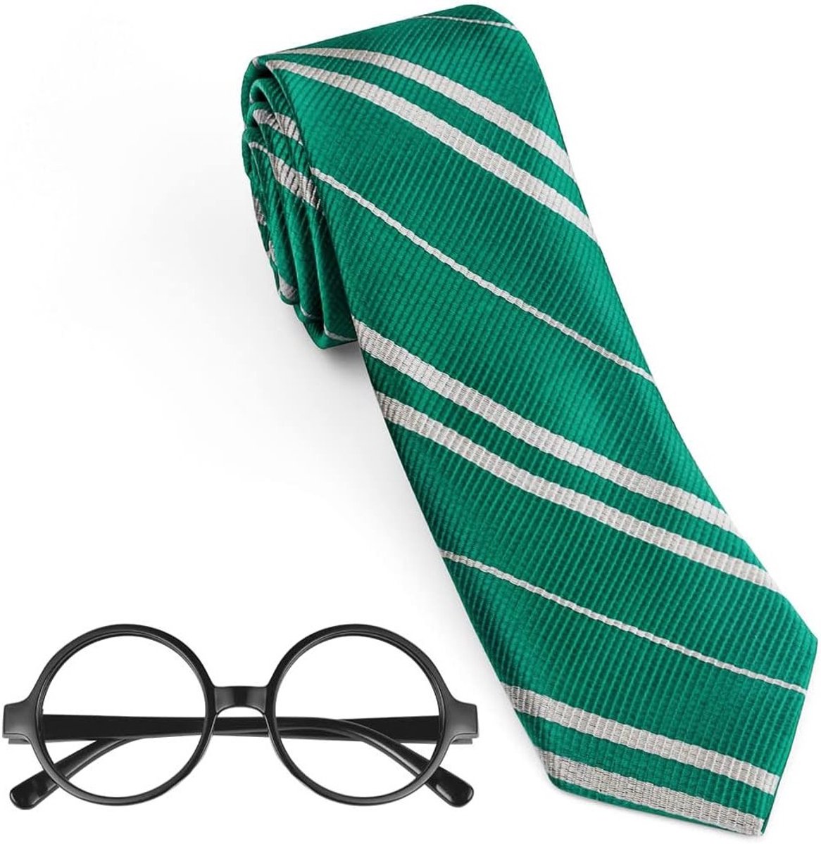 Wizard Kostuum Accessoires voor Jongens en Meisjes, Cosplay Stropdas en Ronde Bril voor Kinderen, Feest- en Halloween Outfit Set (Groen + Bril)