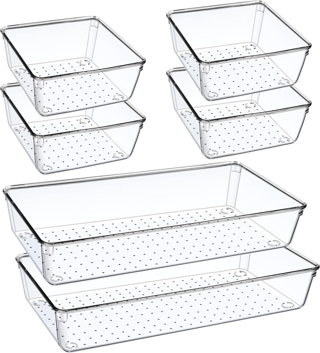 6 Stuks Transparante Lade Organizers, Grote 30cm, Makeup Opslag, Badkamer Organizer, Keuken, Bureau, Cosmetica en Kantoor Accessoires