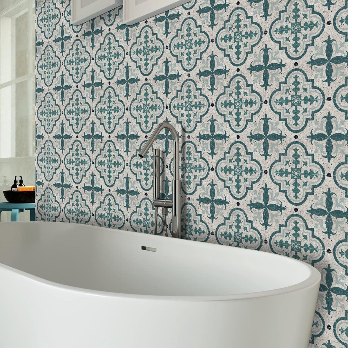 Dailygoods - Dailygoody - Vinyl Vloertegel Stickers - Waterdicht en Antislip - Zelfklevend 30x30cm - Cement Groen Portugees - Ideaal voor Vloeren - Eenvoudig te ve