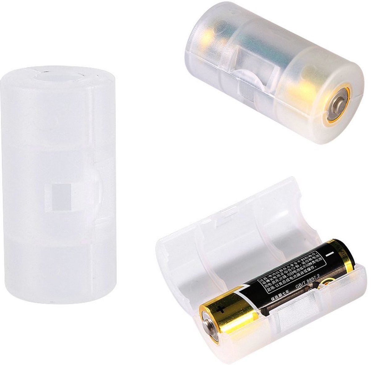 Dailygoody - batterijadapter - batterijconverter - 4 stuks - doorschijnend wit - batterijomvormer - geschikt voor AA naar C - batterijbehuizing
