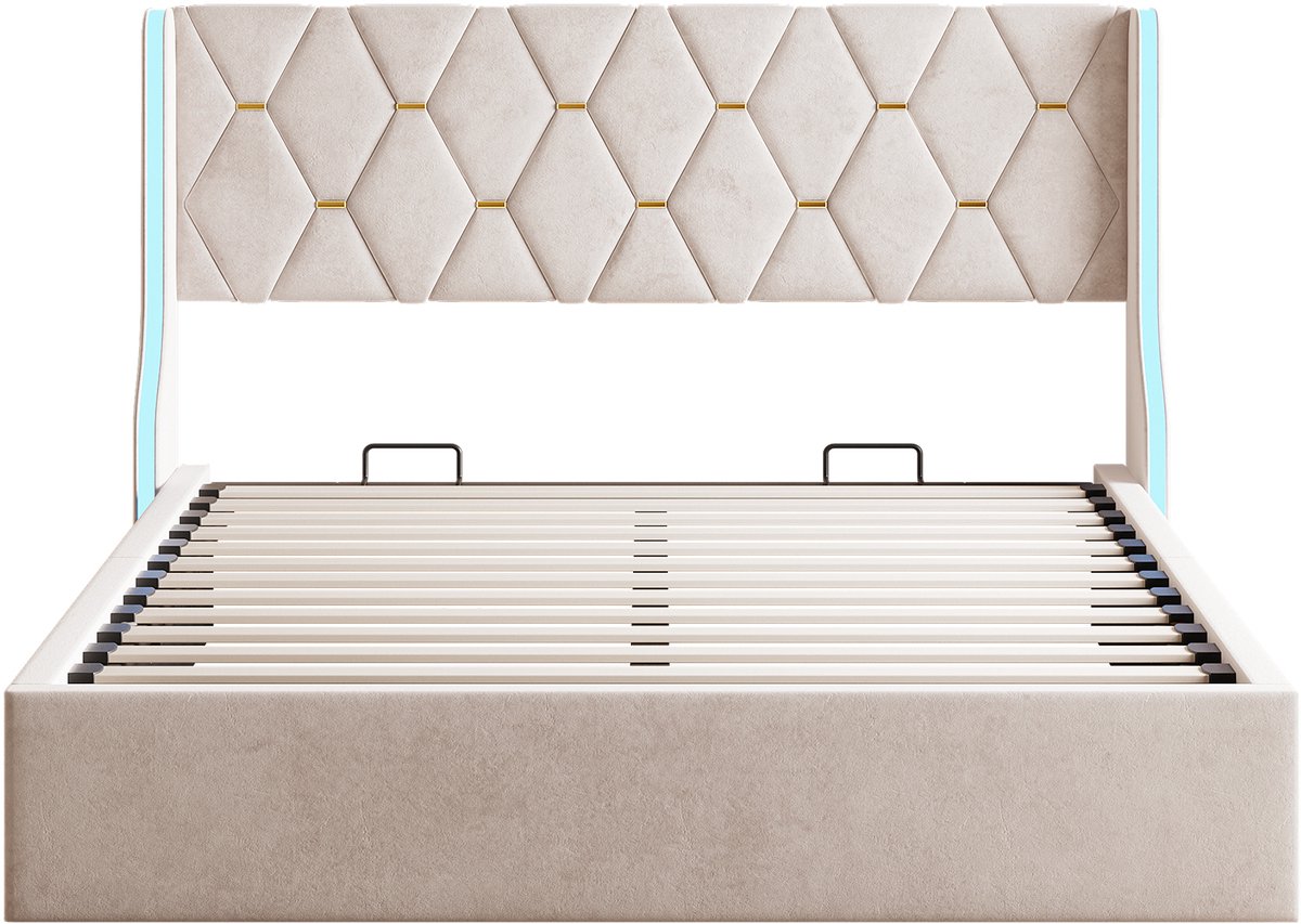 SHOPENTRA Hydraulisch Opbergbed 160x200 cm met RGB LED - afbeelding 3