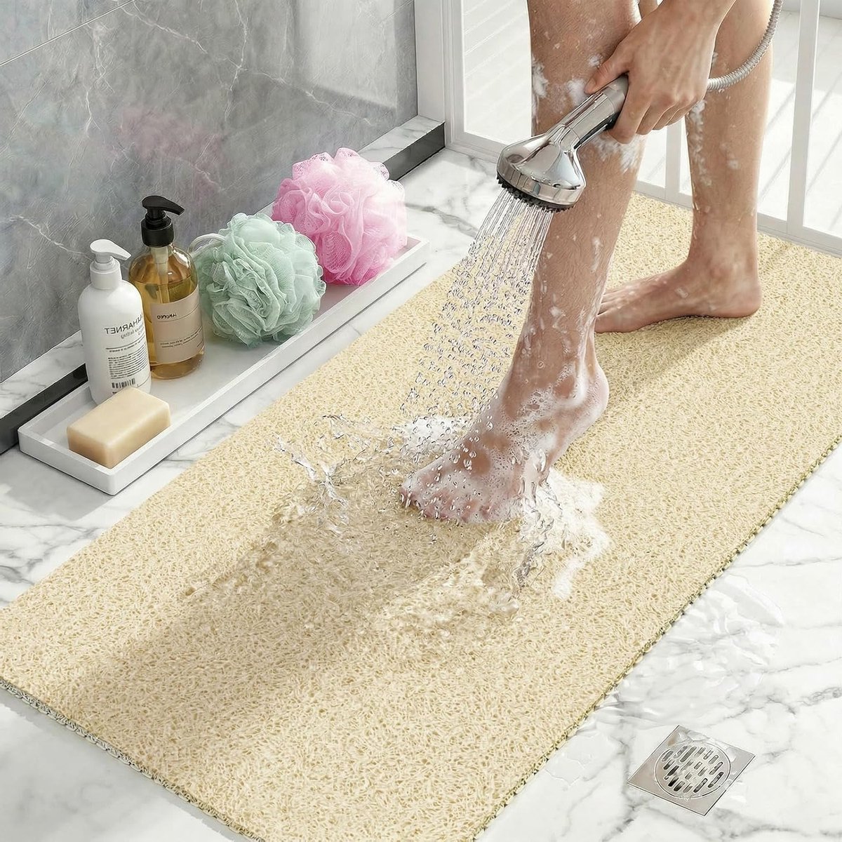 Antislip Douchematt met Loofah Structuur, 40x80cm, Sneldrogend en Wasbaar, Ideaal voor Bad
