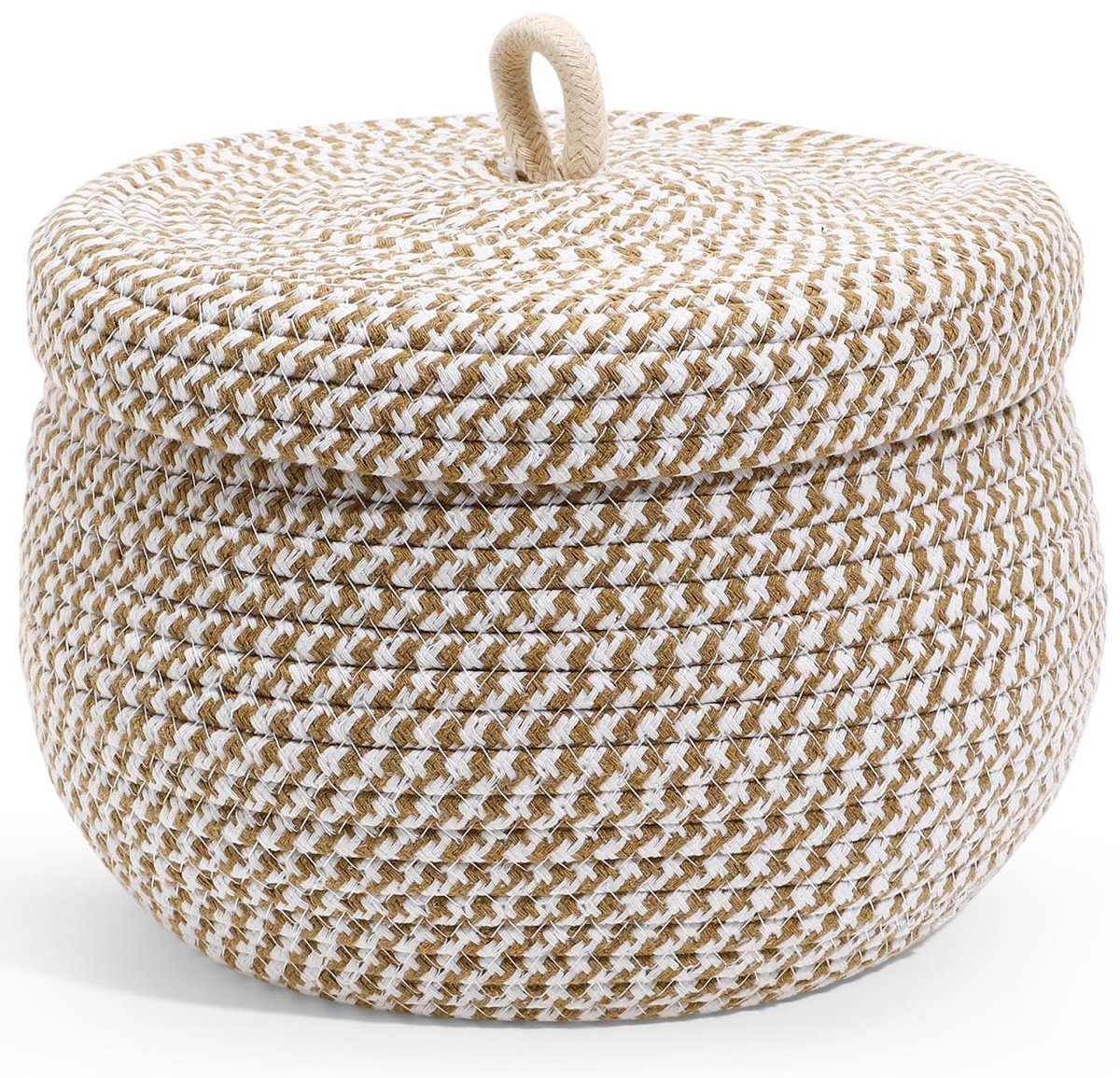 Dailygoods - Dailygoody - Opbergmand - Katoenen Touw - Handgemaakt en Uniek - 21x21x17 cm - Lichtgewicht en Praktisch - Geschikt voor Bureau en Badkamer - Beige