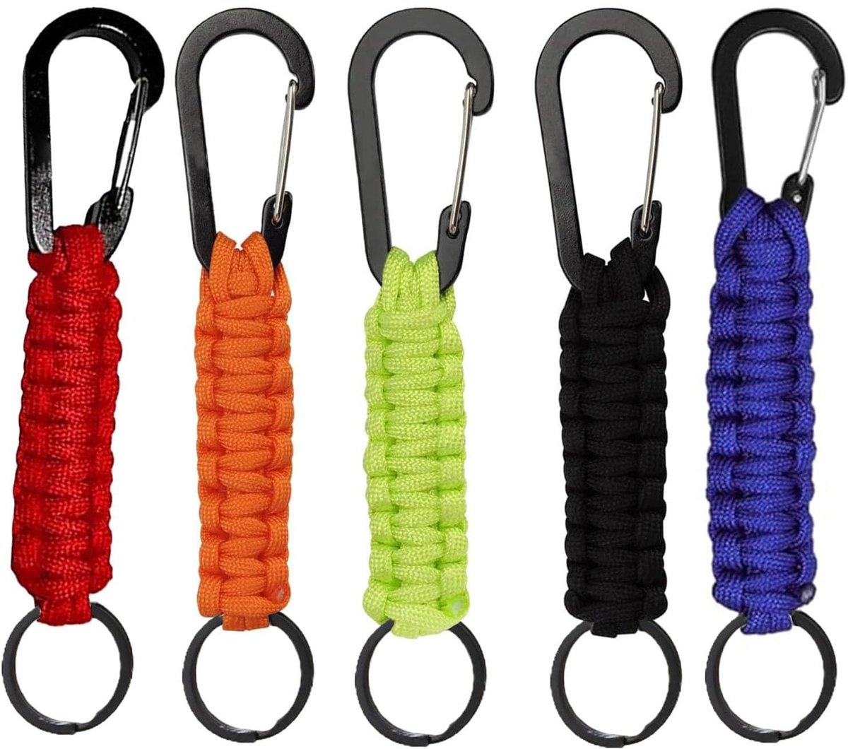 Dailygoods - Set van 5 Paracord Sleutelhangers met Karabijnhaak