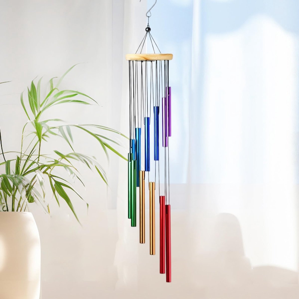 Dailygoods - Dailygoody - Windgong voor buiten - Hangende tuin decoratie - Zilver - Geluid gongen - 12 aluminium buizen - Gedenkteken voor buiten