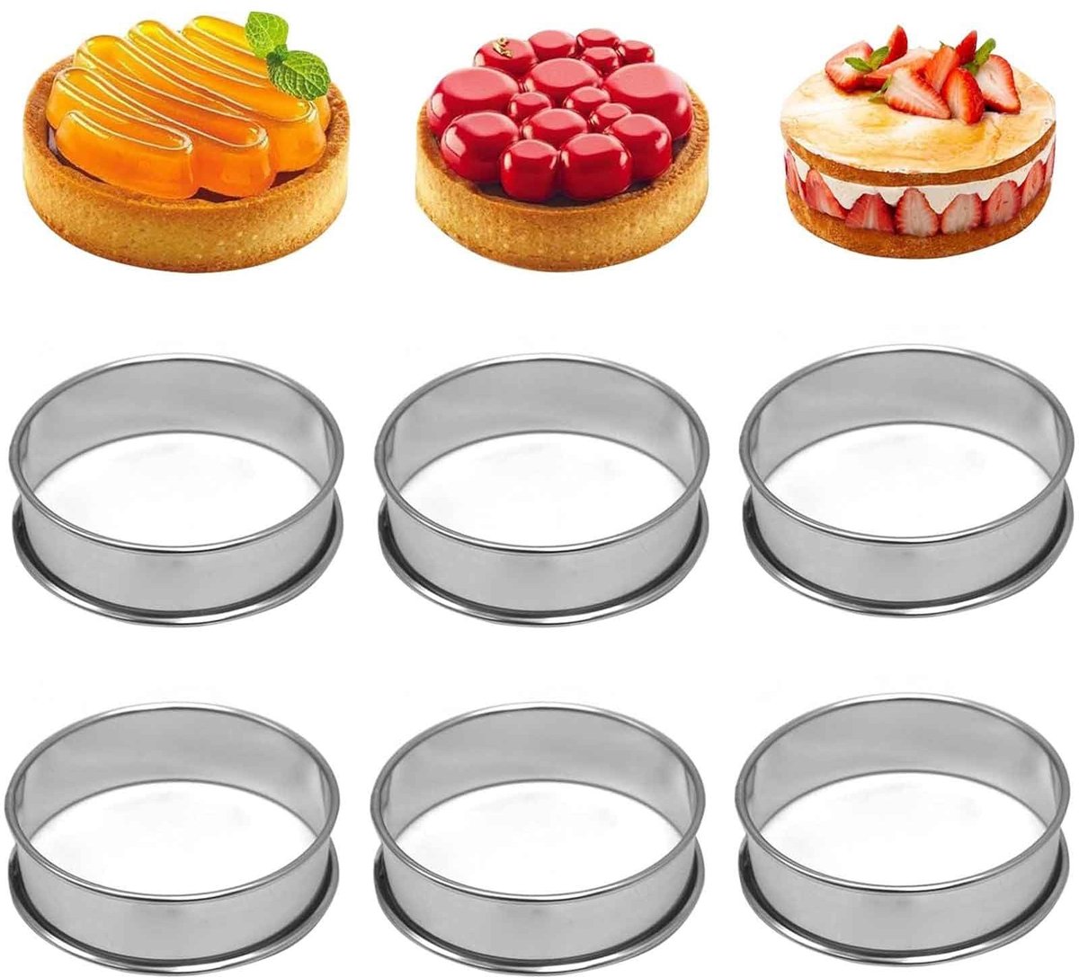 Dailygoods - Dailygoody - 6 Stuks Crumpet Ringen - Roestvrij Staal - Dubbelgerold Ontwerp - 8,5 cm - Anti-aanbak Kookringen - Geschikt voor Taarten en Desserts - S