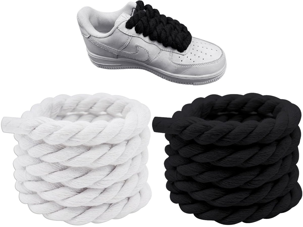 Dailygoods - Dailygoody - Veters - Sportveters - Modieuze veters - Zwart en Wit - Dikke veters - Geschikt voor alle schoenen - 150 cm lang