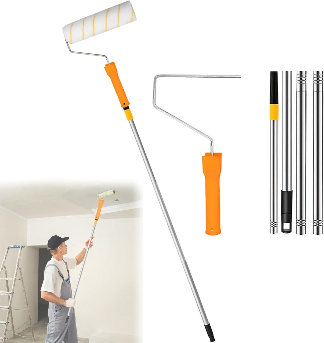 Verstelbare Verfroller met Telescoopsteel 30-120 cm voor Muurverf, Verfset en Huishoudelijk Gebruik, Lange Verfaccessoires voor Efficiënt Schilderen
