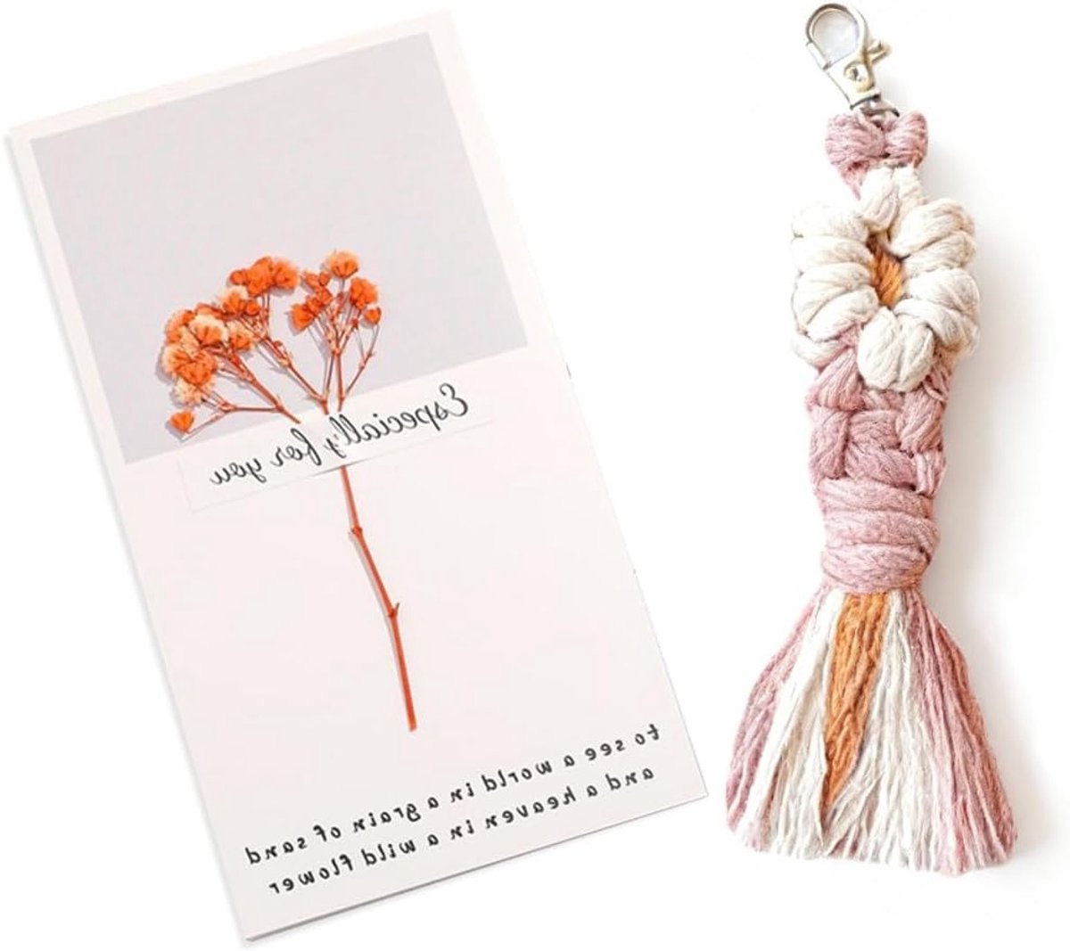 Set met bedankkaarten en gedroogde bloemen sleutelhangers, handgemaakt, uniek cadeau voor vriendin, verjaardag, kerst of jubileum, duurzaam en stijlvol ontwerp