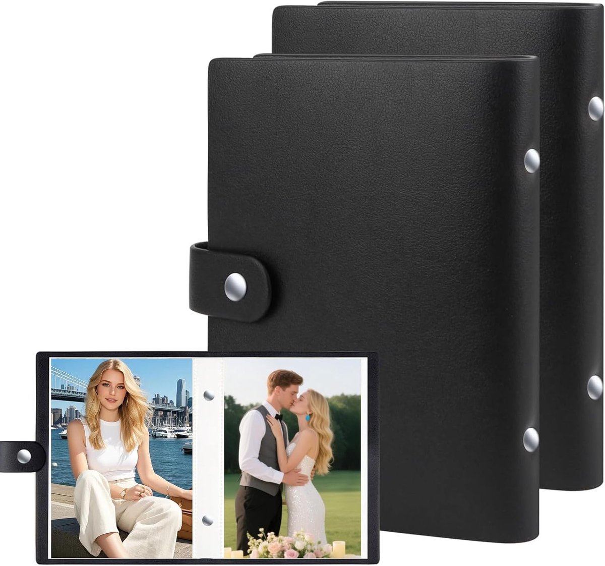 Mini Fotoalbum Set van 2, Klein PU Leren Album, 50 Binnenpagina's voor Familie- en Babyfoto's, Ideaal voor Reizen en Herinneringen, 18.3 x 11.7 cm