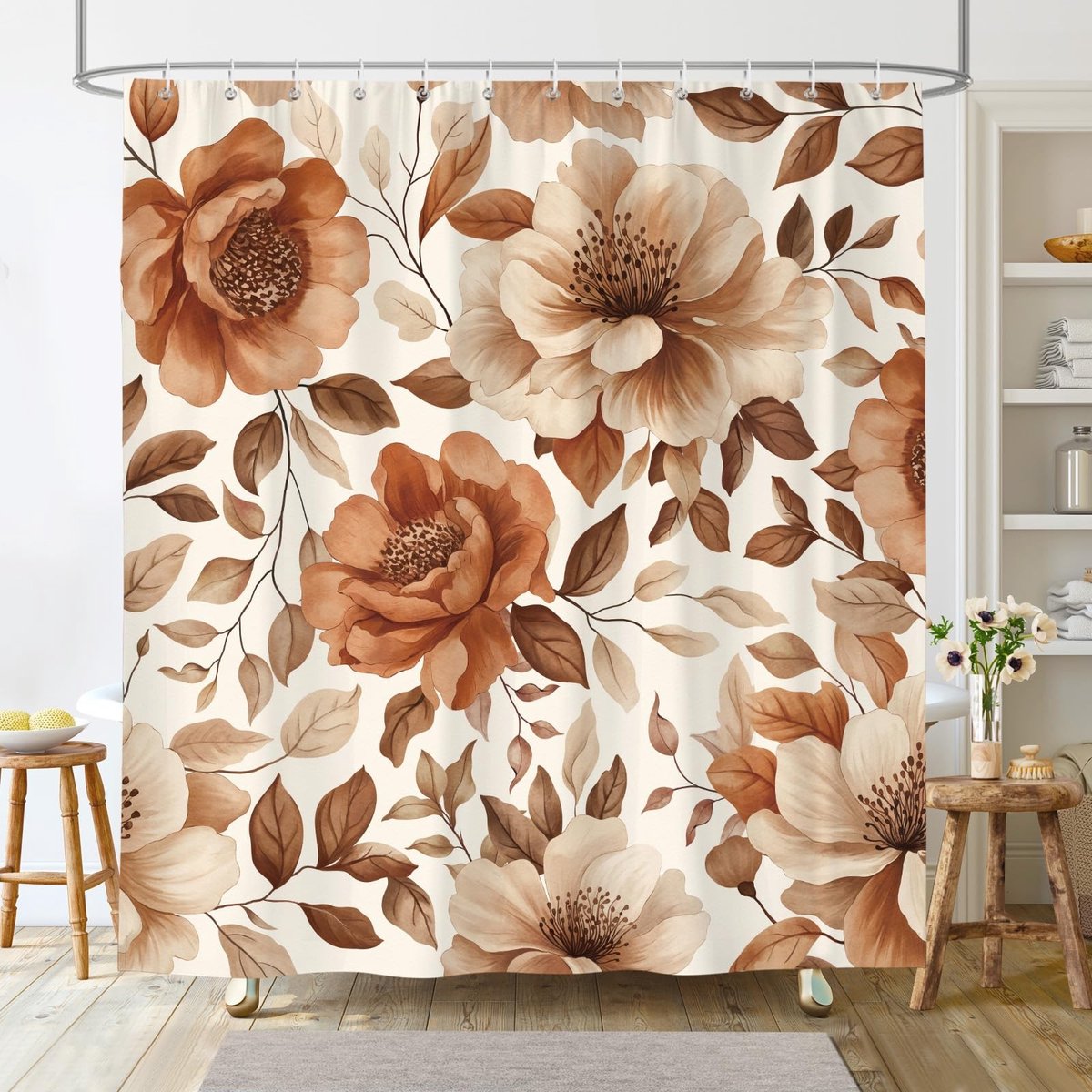 Dailygoods - Waterdicht Douchegordijn met Herfst Bloemenprint 180x180cm