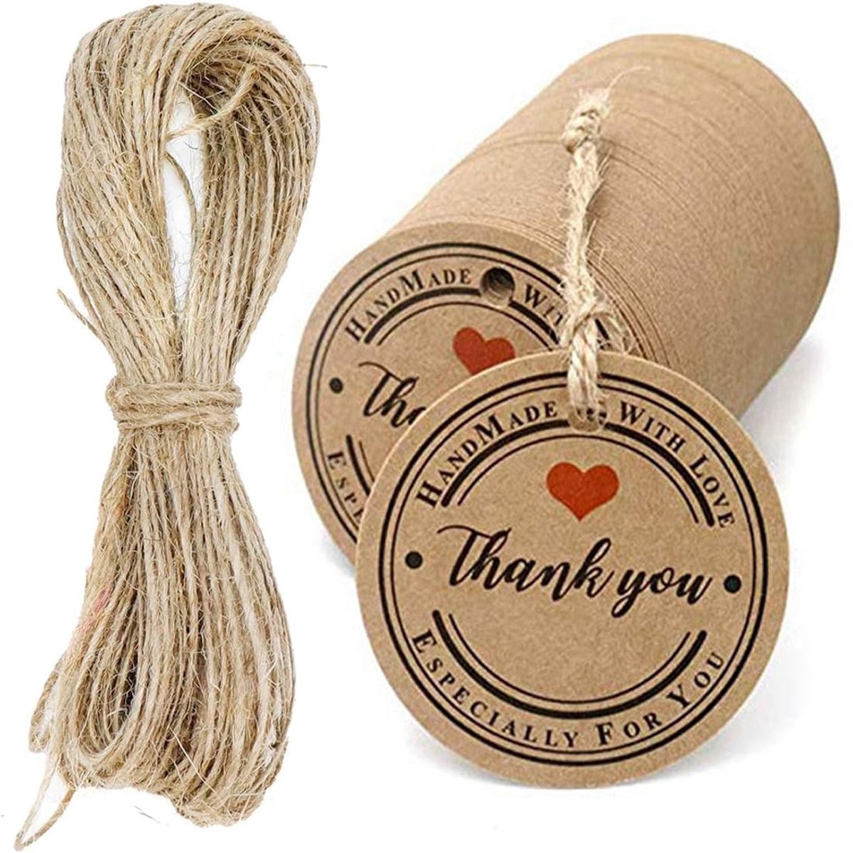 Dailygoods - 100 Stuks Kraft- en Cadeauetiketten met Jute Koord