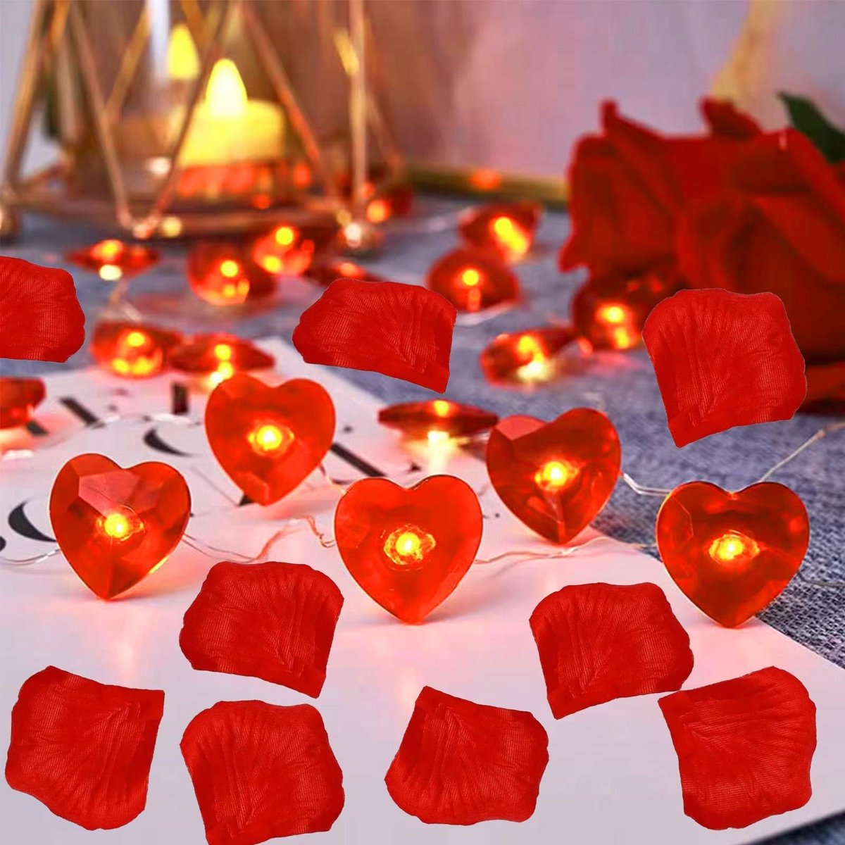 Dailygoods - Hartvormige Led-Lichtketting met Rozenblaadjes