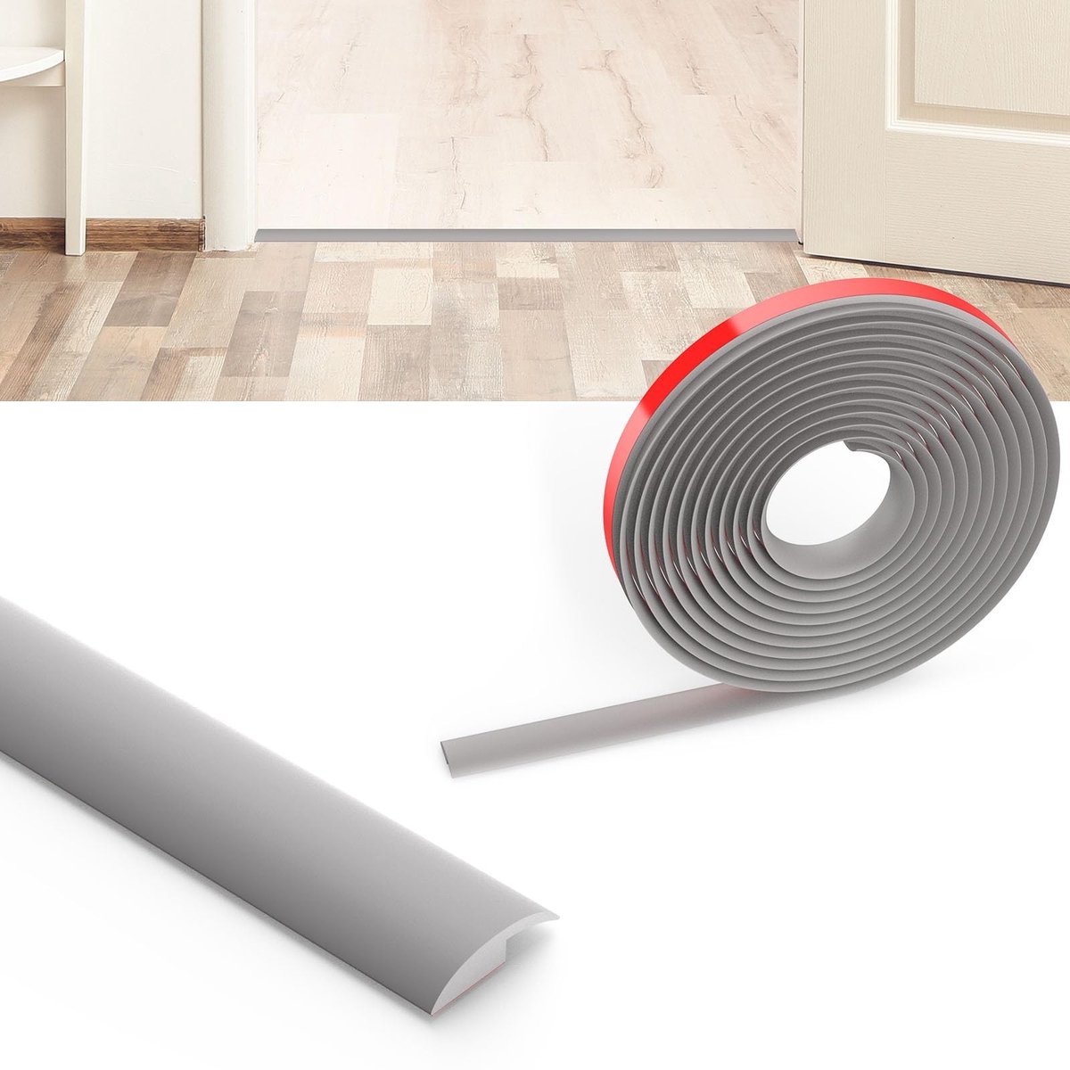 Dailygoody - Laminaatvloer Overgangsprofiel - Drempelstrook - Zelfklevend - Grijs - PVC Vl