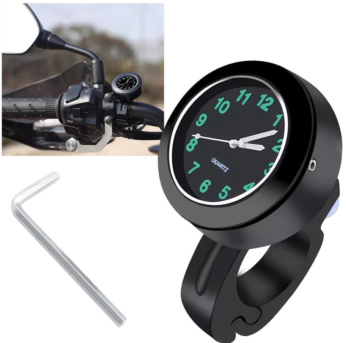 Dailygoods - Dailygoody - Stuurklok - Waterdicht Horloge - CNC-gecoat Aluminium - Zwart - Universele Motorfiets Stuur - Ideaal voor Buitengebruik