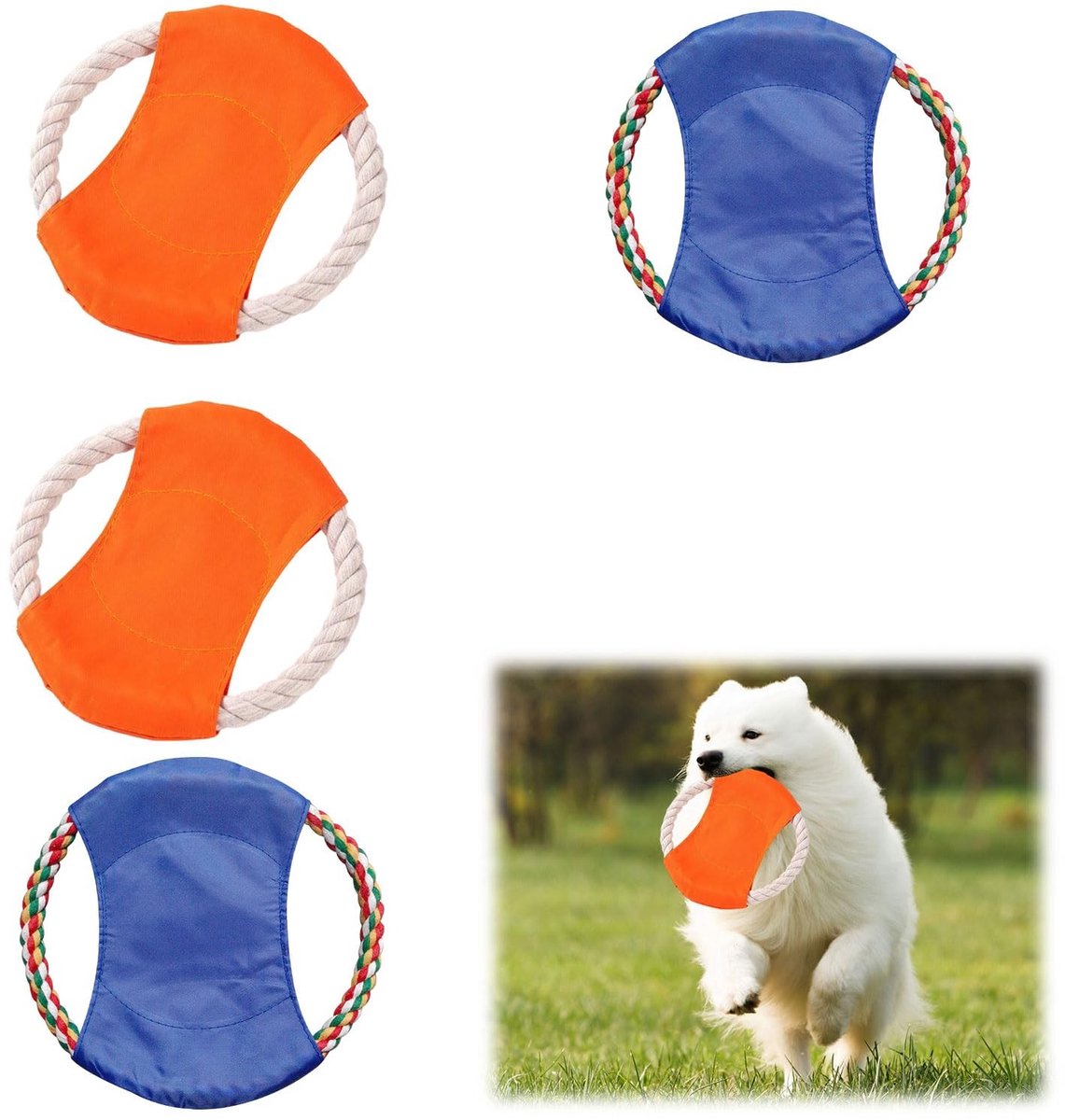 Dailygoods - Hondenfrisbee Set van 4 Kleurige Frisbees van Natuurlijke Katoen