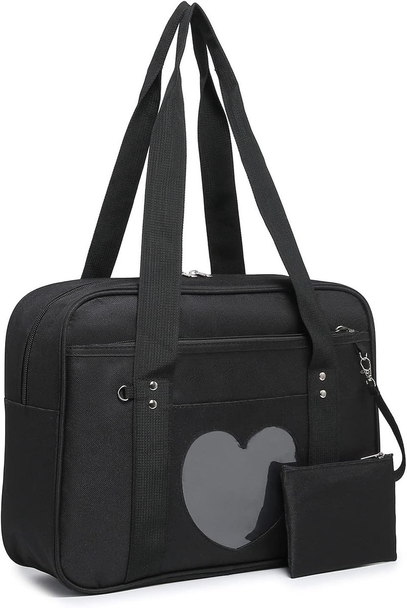 Schoudertas in Hartvorm voor Vrouwen, Kawaii JK Anime Handtas, Lolita Tote Bag, Zwart, Ideaal voor School en Dagelijks Gebruik, 14.2 x 4.7 x 10.2 Inch