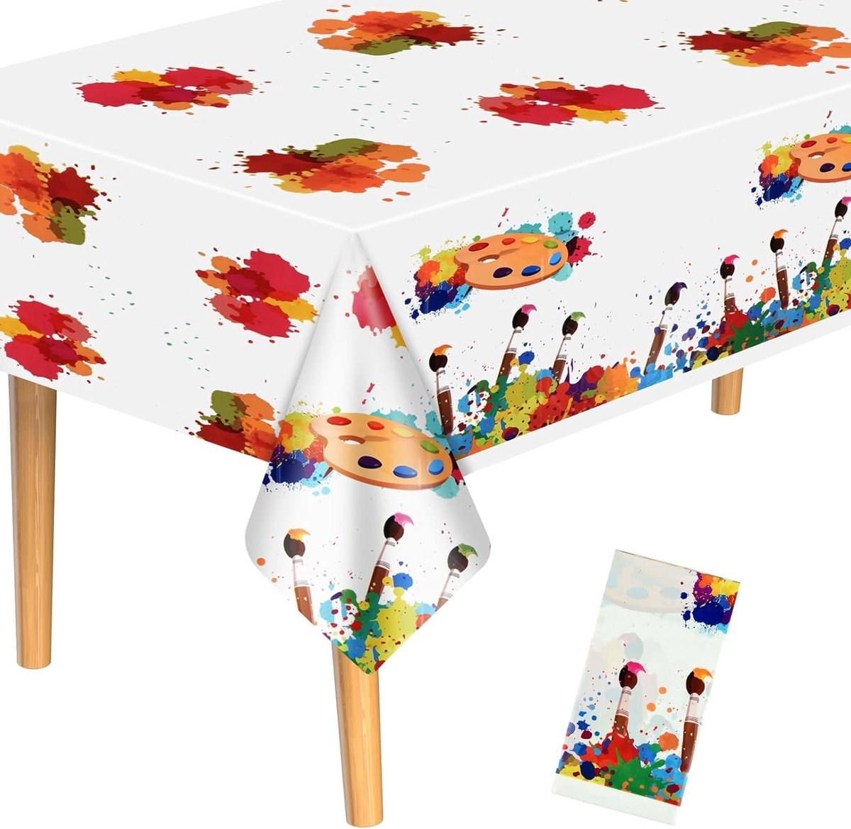 Kunstzinnige Plastic Tafelkleed voor Kinderen met Verf Spetters Thema voor Feestjes en Verjaardagen, Perfect voor Babyshowers en Creatieve Activiteiten