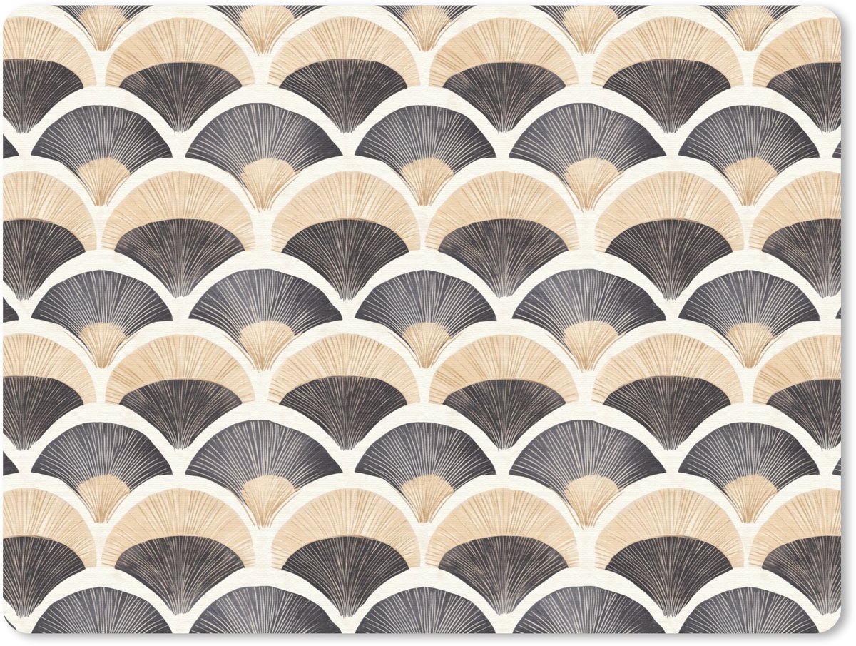 Muismat 12x10 cm - Mousepad Waaier - Patroon - Zwart - Beige - Muismatten