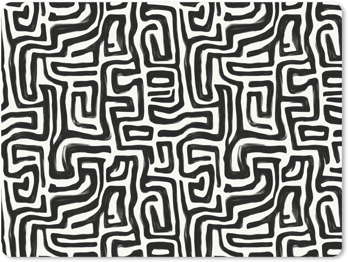 Muismat 12x10 cm - Mousepad Grafisch - Lijnen - Zwart - Wit - Muismatten