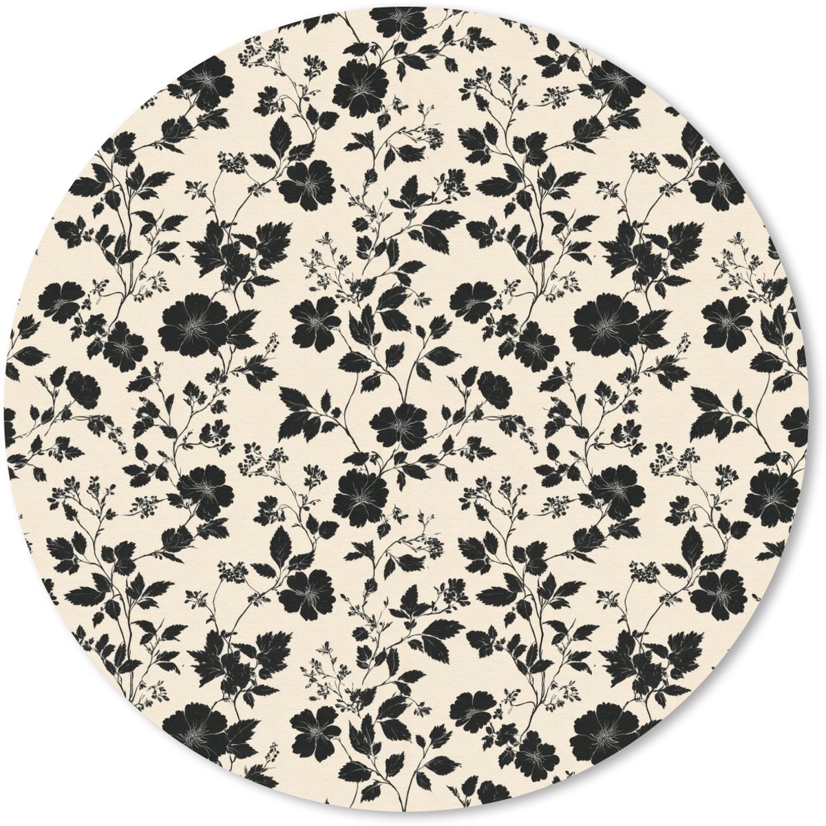Muismat rond 20x20 cm - Mousepad Bloemen - Dessin - Zwart - Ronde muismatten