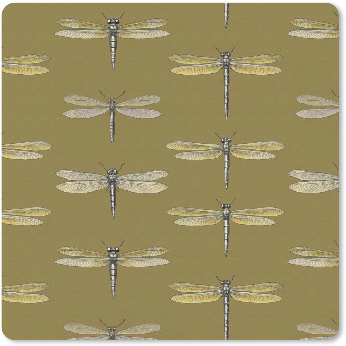 Muismat 30x30 cm - Mousepad Libellen - Patroon - Groen - Muismatten