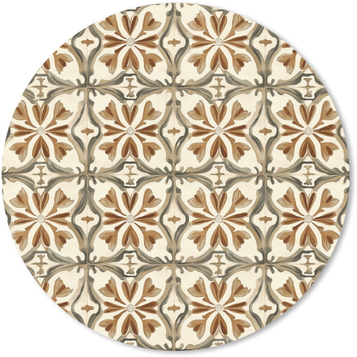 Muismat rond 40x40 cm - Mousepad Siertegel - Patroon - Bruin - Ronde muismatten