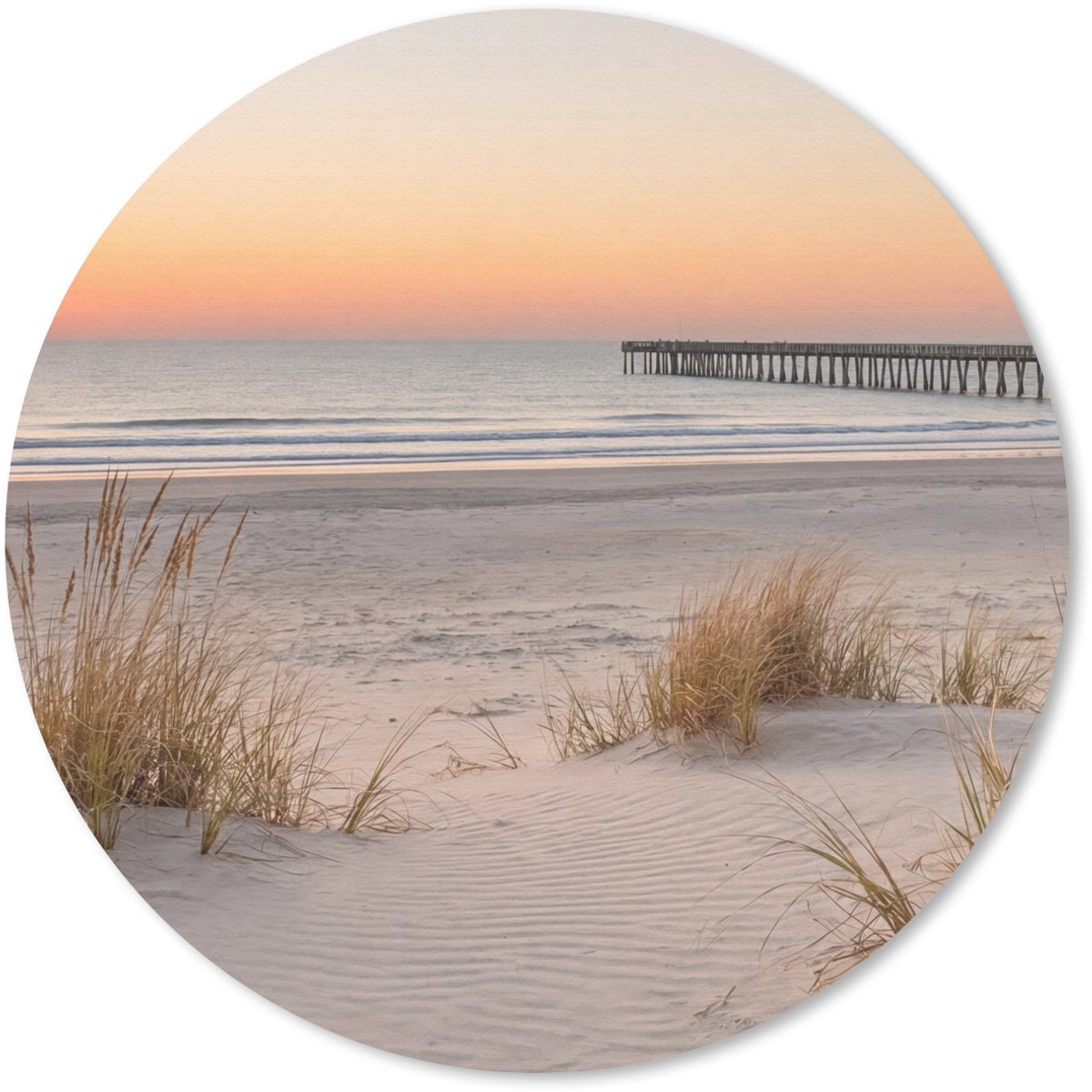 Muismat rond 30x30 cm - Mousepad Pier - Zonsondergang - Strand - Ronde muismatten
