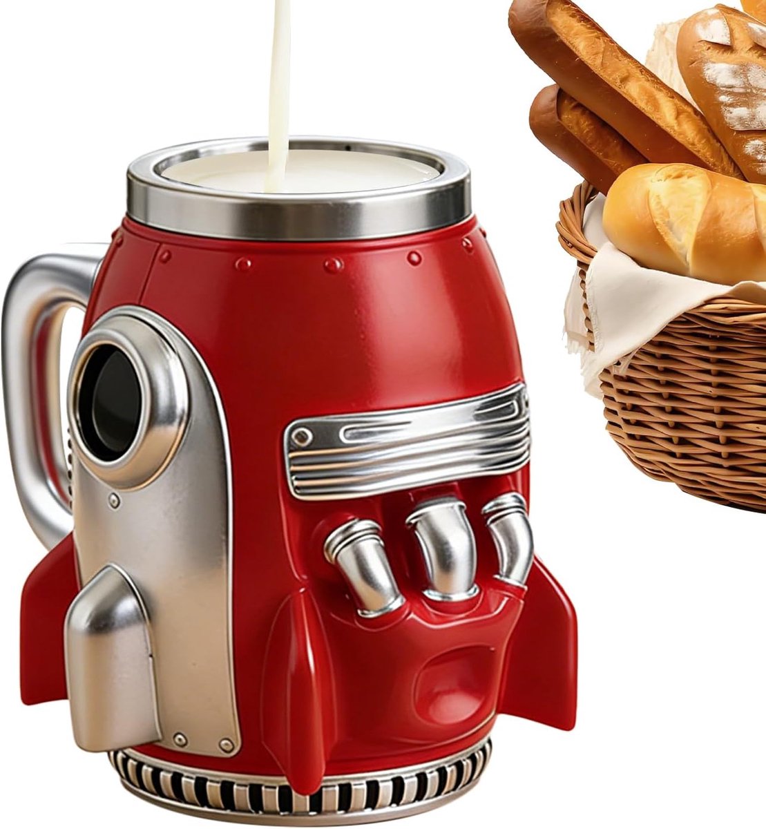 Thermosbeker - Koffiebeker To Go - Creatieve Raket Koffiemok - RVS - Geïsoleerde Beker- Geschikt voor koffie op reis en het bewaren van drankjes buitenshuis - Rood