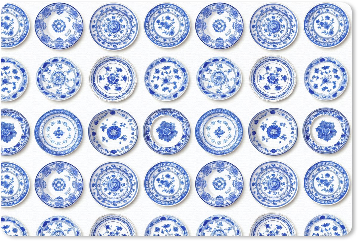 Muismat 13x8 cm - Mousepad Borden - Bloemen - Patroon - Blauw - Muismatten